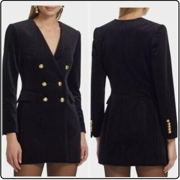 A.L.C Chelsea Velvet Jacket Mini Dress V neck in black with gold buttons size 6 - Picture 1 of 15